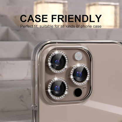 Choiche Compatible for iPhone 16 Pro/iPhone 16 Pro Max Camera Lens Protector Bling, 9H Tempered Glass Camera Cover Screen Protector Metal Ring Decoration Accessories (Diamond-Titanium Desert)