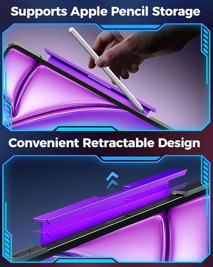 SIEBITU Clear Wireless Keyboard Case for iPad Air 13-inch (M3 2025/M2 2024) & iPad Pro 12.9-inch 6th 5th 4th 3rd Gen with Pencil Holder, Multi-Touch Trackpad & 7-Color Backlit, 360°Rotating, Purple