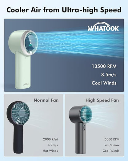 WHATOOK Portable Mini Fan: High Speed Cooling Fan, 10 Hours Battery Life, USB Rechargeable, Small Essentials for Women, Beach Travel, Vacation (Green)