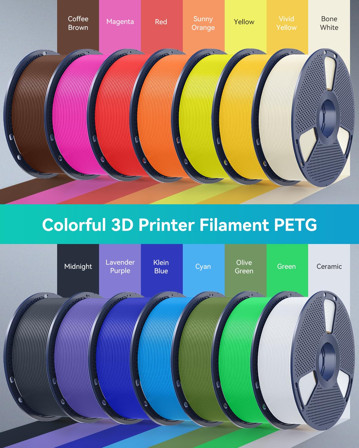 SUNLU PETG Filament 1.75mm,4kg,Sky Blue+Sakura Pink+Sunny Orange+Chocolate