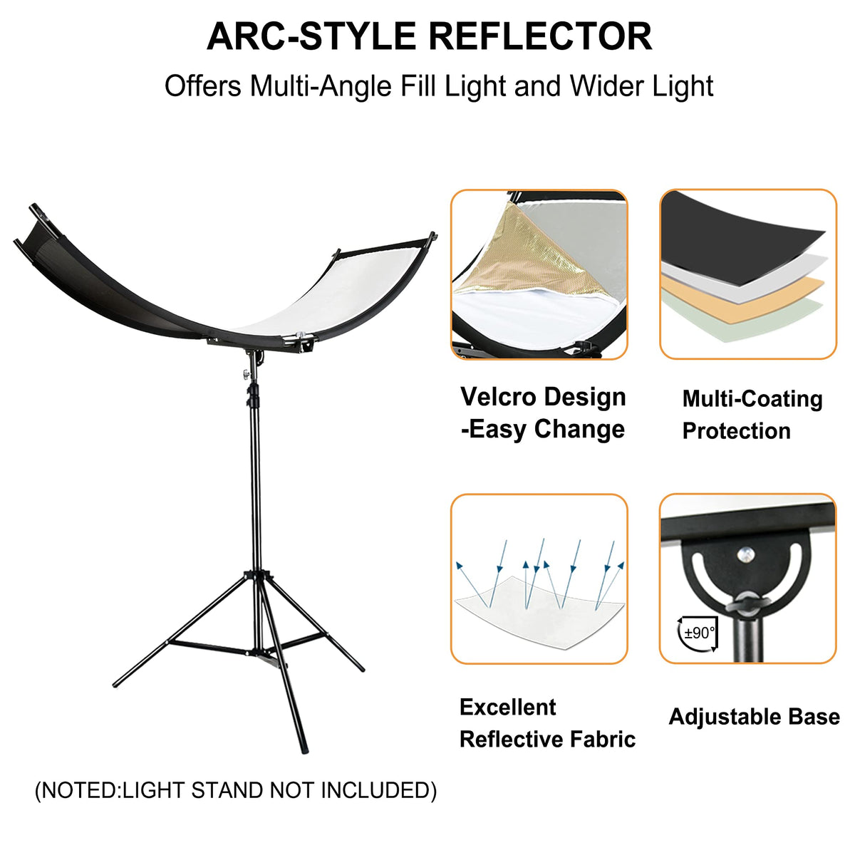FUDESY 67"x24" Curved Reflector, 4-in-1, U-Shape Clamshell Reflector