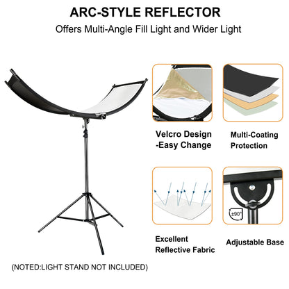FUDESY 67"x24" Curved Reflector, 4-in-1, U-Shape Clamshell Reflector