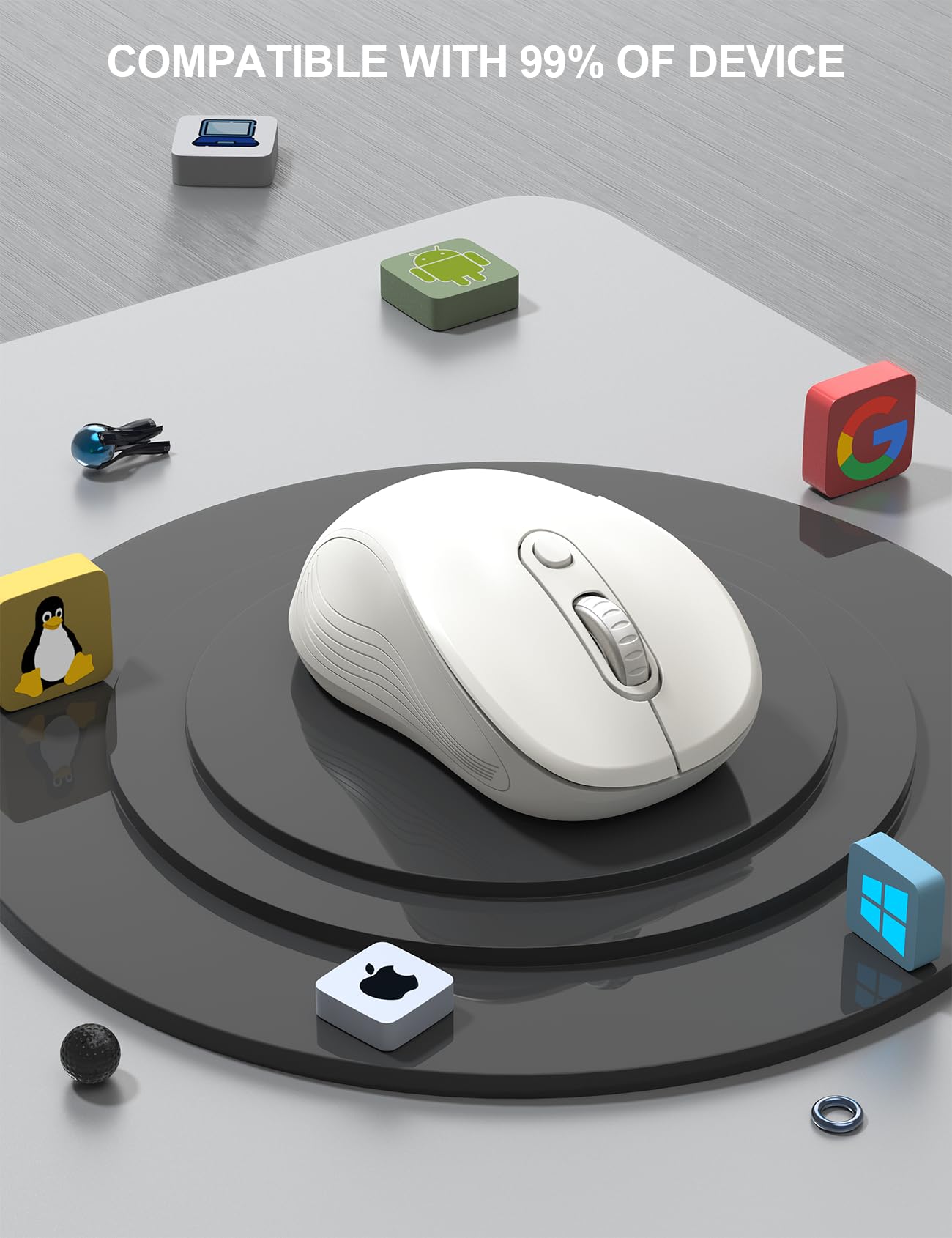 Trueque Wireless Mouse for Laptop, Ergonomic 6-Button Mouse, Pure White