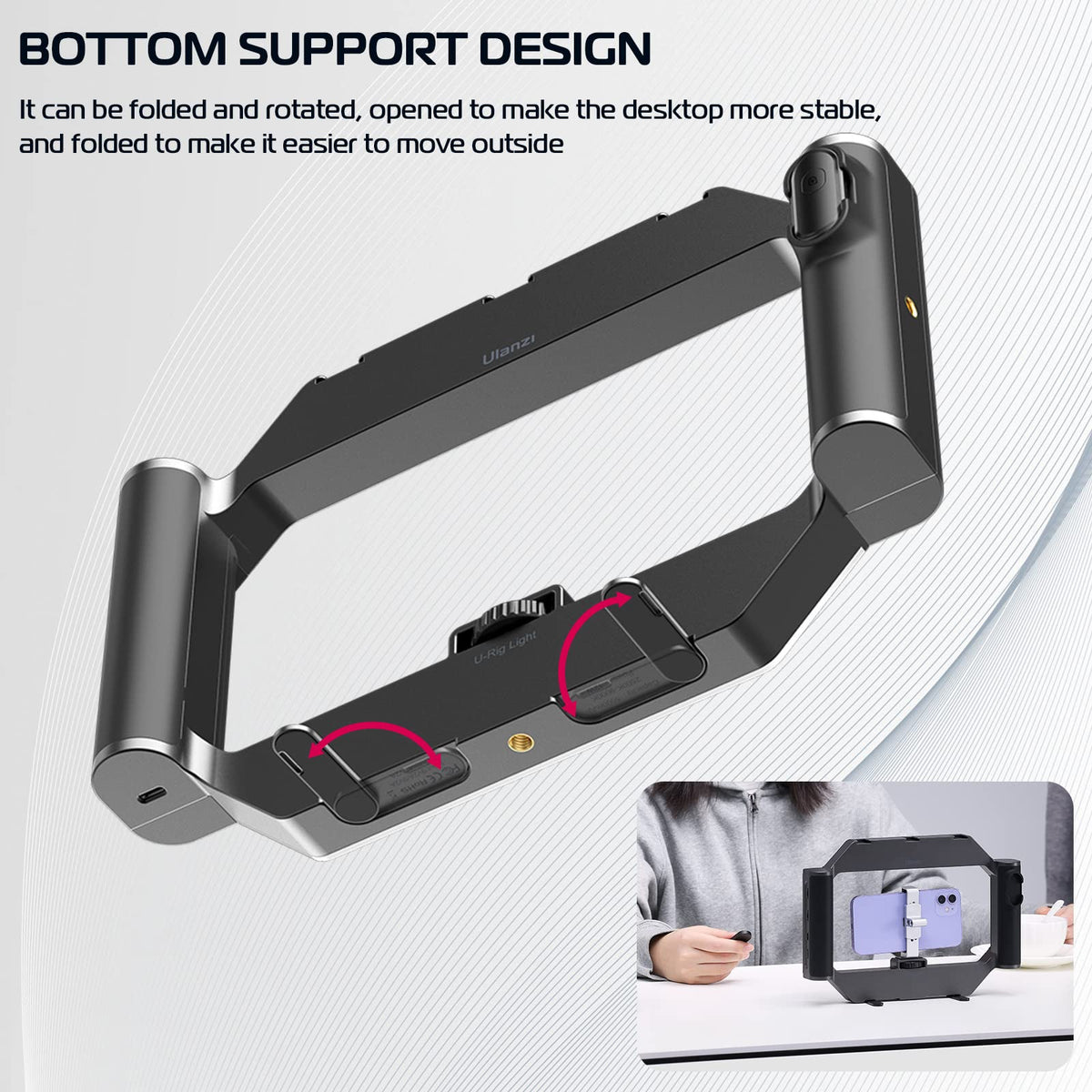 ULANZI Smartphone Video Rig with Light, U-Rig Light Cell Phone Handheld Stabilizer with Ring Light 2500K-9000K CRI 90+ for Filmmaking Live Steam YouTube Video Recording, with 5000mAh Build-in Battery