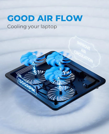 havit HV-F2056 15.6"-17" Laptop Cooler Cooling Pad - Slim Portable USB Powered (3 Fans), Black/Blue