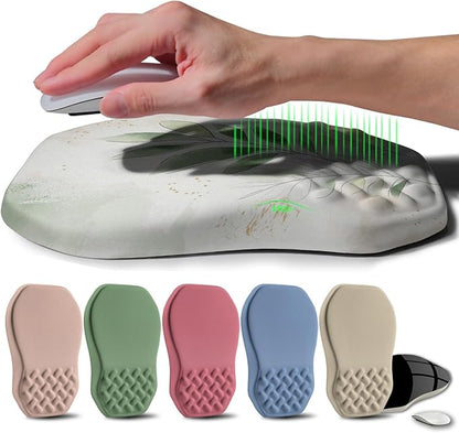 Ergonomic Raised Mouse Pad Wrist Support with Bilateral Slope Memory Foam Mousepad for Wrist Rest and Carpal Tunnel Pain Relief 11.8x7.9〃 Green Leaf