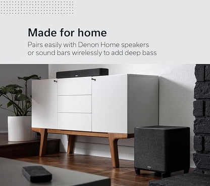 Denon Home Subwoofer – Deep, Powerful Bass, 8" Bass-Reflex Woofer, Wireless Streaming, Pair Home 150/250/350 Speakers & Sound Bar, Multi-Room Support, Black