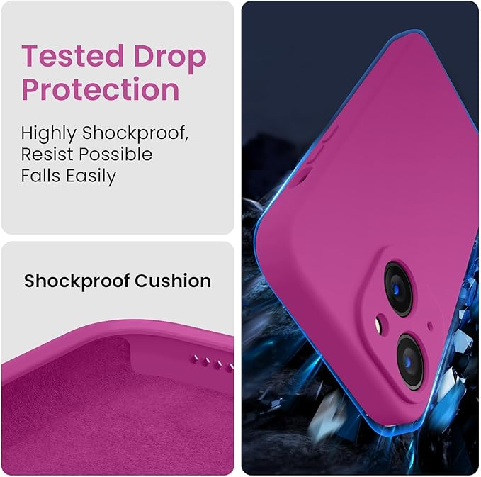 FireNova Designed for iPhone 15 Case, Silicone Upgraded [Camera Protection] Phone Case with [2 Screen Protectors], Soft Anti-Scratch Microfiber Lining Inside, 6.1 inch, Shocking Pink