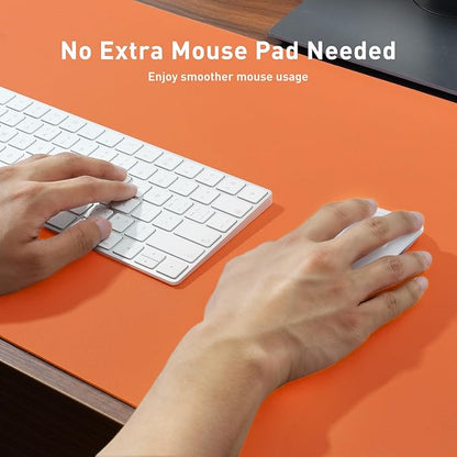 Aothia Leather Desk Pad Protector, Mouse Pad, Office Desk Mat, Non-Slip PU Leather Desk Blotter, Laptop Desk Pad, Waterproof Desk Writing Pad for Office and Home (31.5" x 15.7",Hermes Orange)