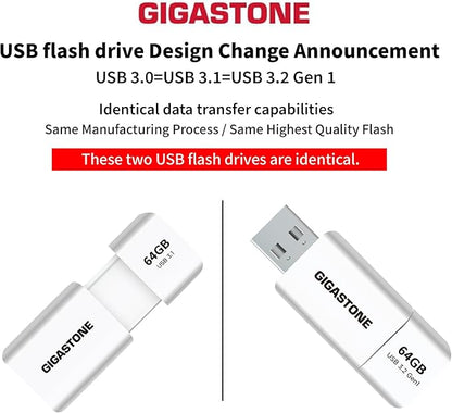 GIGASTONE 64GB Flash Drive (5 Pack) Z60 USB 3.2 Gen 1, 100MB/s Ultra Fast, Retractable Capless Slider Design, Data Storage, Backup for PC/Mac/TV/Car Audio, USB 2.0/3.0/3.1 Compatible