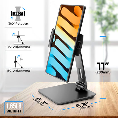 iPad Stand, Tablet Stand 360° Swivel, Aluminum Desk Holder 4.7-17", Black