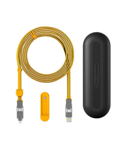 Rolling Square InCharge XL 300cm - USB C Charger Cable, Lightning Cable for Smartphone, Universal Cable Charger 6 in 1, USB Plug, Yellow, 100W
