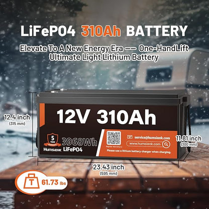 12V 310Ah LiFePO4 Lithium Battery 4PCS– Max. 3968Wh, 15000+ Deep Cycle Battery with 100A BMS, Low-Temp Cutoff | A+ Grade Cells for Marine, Trolling Motor, Off-Grid Home Energy Storage, Van Life