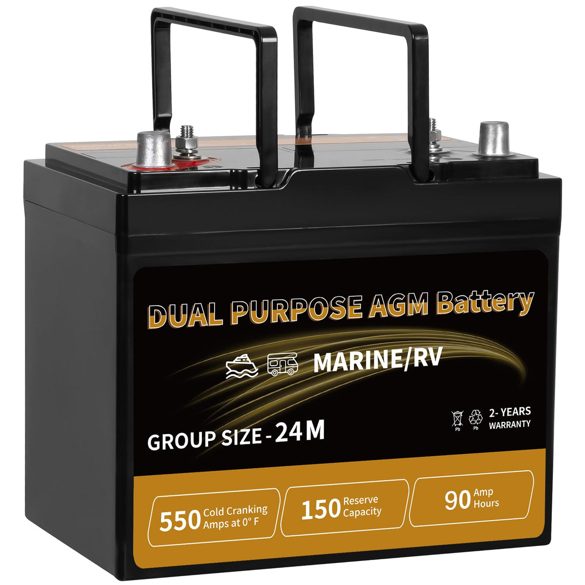 Weize Dual Purpose AGM Battery BCI Group 24M, Starter & Deep Cycle 150RC 550CCA 12V 90AH Sealed Marine & RV Battery