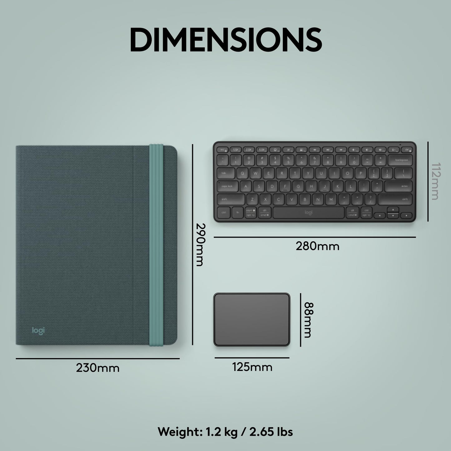 Logitech Casa Pop Up Desk Laptop Stand, Keyboard & Touchpad - Green/Black