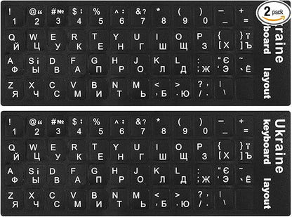 (2PCS) Ukrainian Keyboard Stickers, Ukraine Keyboard Letters Replacement Sticker with White Letter/Black Background, Cyrillic Russian Belarus Keyboard Stickers for Computer Laptop Notebook Desktop
