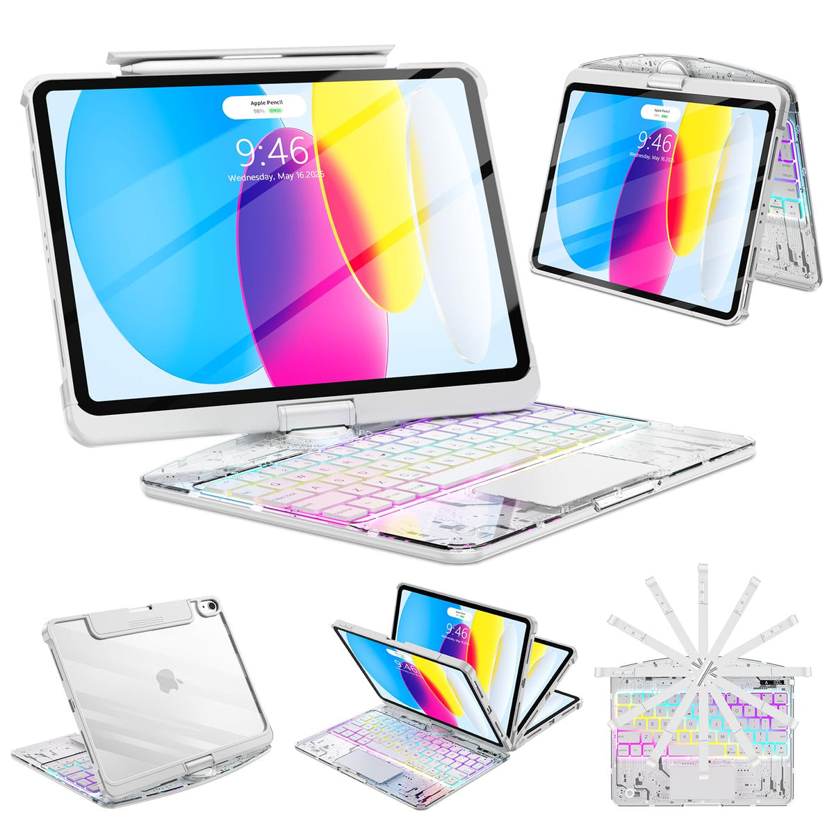 SIBEITU Clear Keyboard Case for iPad Pro 13 Inch M5 2025 M4 2024, White