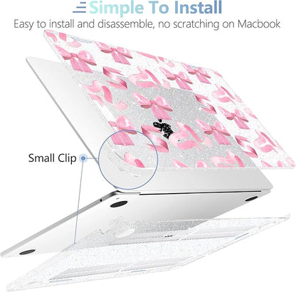MEEgoodo Case for M4/M3/M2 MacBook Air 13.6 inch Case 2025 2024 2022, Fit Model A3240/A3113/A2681, Laptop Hard Shell with Keyboard Cover Compatible with MacBook Air 13 inch, Pink Satin Bow