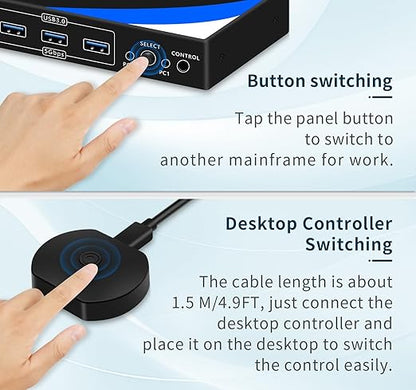 kvm Switch 1 Monitors 2 Computers 8K@60HZ，4K@120HZ，4 Port USB3.0（with 1 USB C,displayport kvm switches,dp kvm Switch 2 Computers 1 Monitor,Supports Multiple Operating Systems.