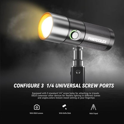 PHOTOOLEX 8400mAh Led Photography Flashlight with 4 Colors/10 Magnetic Pattern Gobos, Handheld Spotlight for Photography, 10W Rechargeable Fill Light for Photo, Content Creation, Video Recording