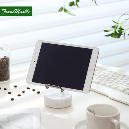 TransMarble Marble Phone Stand with Metal Holder, Charging Available While Using, Swipe Up to Unlock, Made of Natural Marble as Business Card Holder for Office Desk (Starry White + Black)
