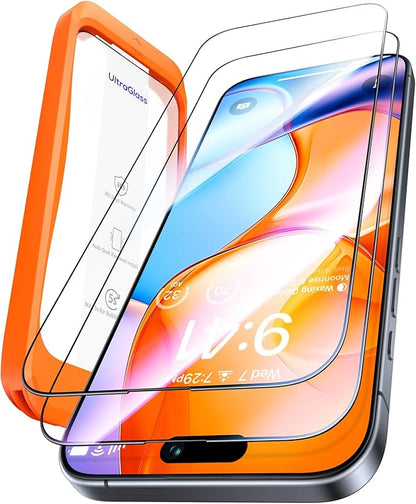 UltraGlass UNBREAK Top 9H+ Glass for iPhone 15 Pro Screen Protector [No.1 Military Grade Shatterproof & Longest Durable] Screen Protector 15 Pro Tempered Glass Full Coverage Easy Installation, 2 Pack