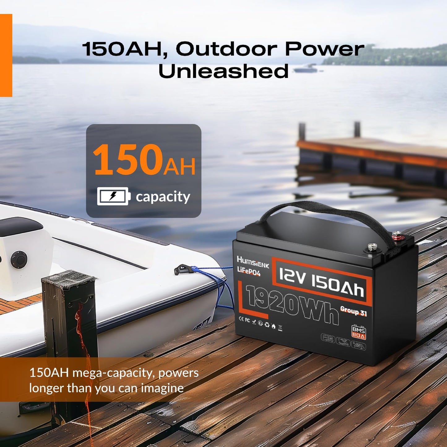 12V 150Ah LiFePO4 Lithium Battery BCI Group31 Bluetooth 2Pack,Built-in 110A BMS, Deep Cycle Battery for Solar, RV, Marine, Off-Grid Applications - 15000+ Life Cycles, Safe & Lightweight