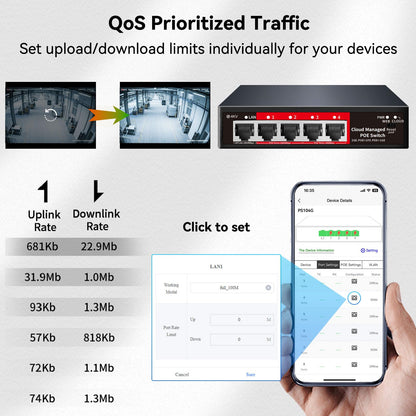 STEAMEMO 5 Port PoE+ Switch | Easy Smart Managed Ethernet Switch | Support VLAN, QoS | 52W Total PoE Budget | Fanless Metal | Plug & Play (Desktop/Wall Mount)