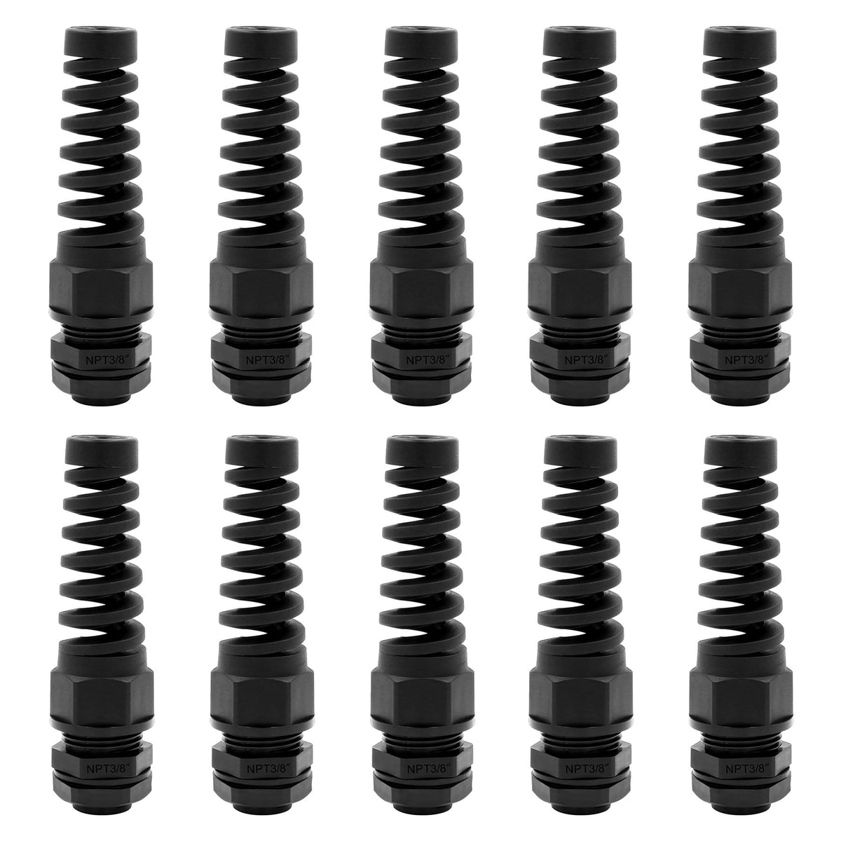 Strain Relief Cord Connector,LISTENJIALE 2Pcs NPT 1/4" Waterproof Cable Gland Flex Spiral Strain Relief Adjustable 4-8mm Cable Connector Nylon Joint with Gaskets(Black)