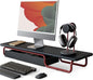Fenge Dual Monitor Riser, 37 Inch Monitor Stand for Desk, Solid Wood Desk Shelf with Large Drawer Organizer, No Assembly Computer Stand for PC, Laptop, Printer, TV