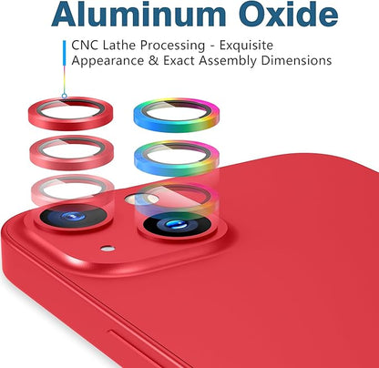 AGVEE 3+3 6 Pack for iPhone 14 6.1" / 14 Plus 6.7" Camera Lens Cover Protector, Metal Ring 9H Tempered HD Glass Camera Cover Protector Film, Red