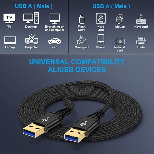 USB to USB Cable, 3 Pack 6 FT USB3.0 A to A Cable Male to Male USBCable Double End USB-A to USB-A Cord Data Transfer Cord for Soundbar Monitor Laptop Cooling Pad Fan Hard Drive Enclosures DVD Player