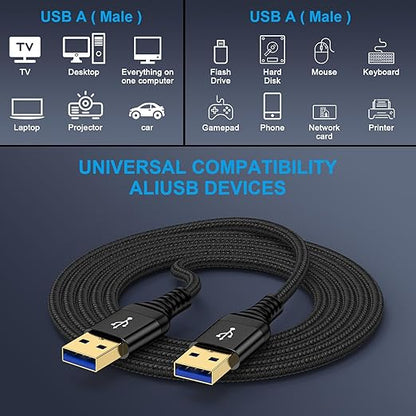 USB to USB Cable, 3 Pack 6 FT USB3.0 A to A Cable Male to Male USBCable Double End USB-A to USB-A Cord Data Transfer Cord for Soundbar Monitor Laptop Cooling Pad Fan Hard Drive Enclosures DVD Player