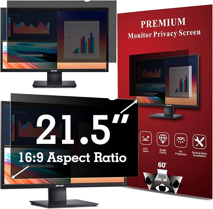 APeiSi 21.5 Inch Privacy Screen Filter for Computer Widescreen 16:9 Monitor - Privacy Shield,Anti-Glare and Anti-Blue light Screen Protector