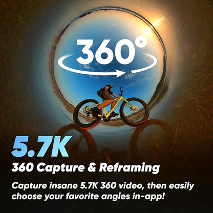 Insta360 X3 Starter Bundle - Waterproof 360° Action Camera with 1/2 Inch Sensor, 5.7K 360°, 72MP 360° Photos, Stabilisation, 2.29" Touch Screen, Vibration Feedback, AI Editing, Live Streaming