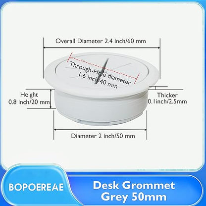 Desk Grommet 2" (50 mm), Desk Hole Cover for Cables Grey, Cable Grommet ABS Plastic, Desk Hole Grommet for Office and Home Table Cable, Detachable & Flexible Cable Cord Organizer-2 Pcs