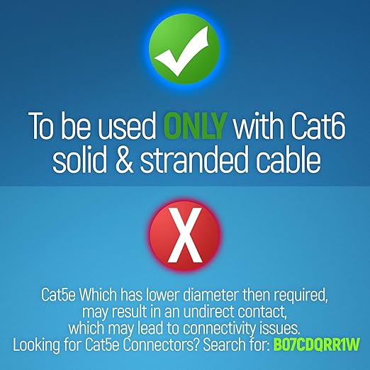 GTZ RJ45 Cat6 Pass Through Connectors and Strain Relief Boots - Pack of 50/50 - EZ to Crimp Modular Plug for Solid or Stranded UTP Network Cable