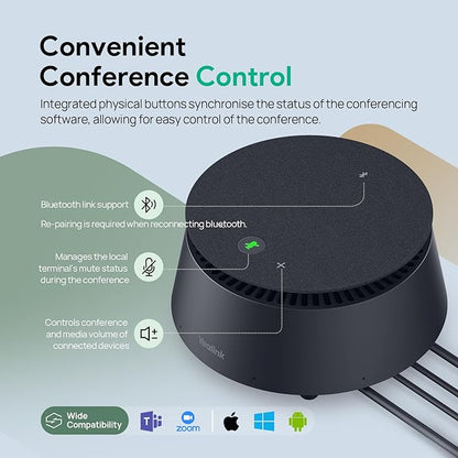 Yealink CP50 Conference Call Speaker and Microphone with Ai Noise Cancellation, Speakerphone for Teams Room, 8 360° Omnidirectional Mics, Bluetooth, USB-C, Daisy Chain, 19.69ft Pickup Telephon