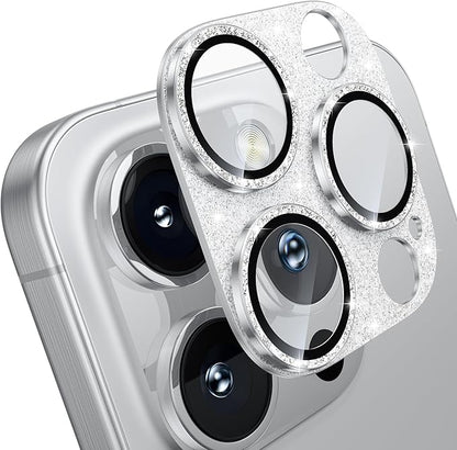 WSKEN for iPhone 16 Pro/iPhone 16 Pro Max Camera Lens Protector, [Military Grade Shatterproof] [Strong Adsorption] Metal Aluminum Alloy Tempered Glass Camera Screen Protector, Glitter