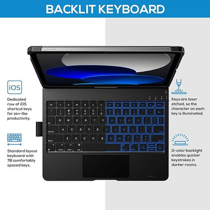 typecase Touch iPad 10th Generation Case with Keyboard (10.9", 2022) and iPad A16 (11th Gen, 2025) – 360° Rotatable, 11-Color Backlit, Multi-Touch Trackpad, Thin & Light (Black)