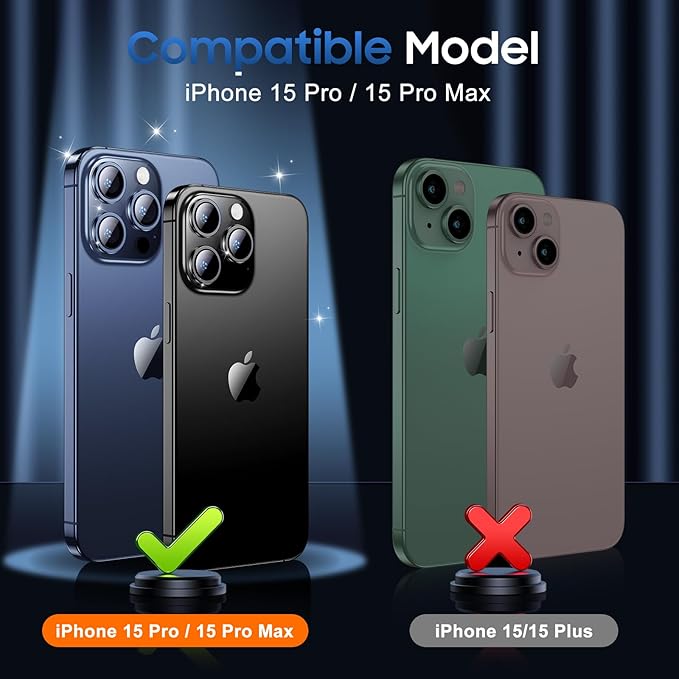UniqueMe for 3 Pack iPhone 15 Pro/iPhone 15 Pro Max Camera Lens Protector, [Drop Protection] [Case Friendly] 9H Tempered Glass Camera Cover Screen [Update New Version] - Dark Purple