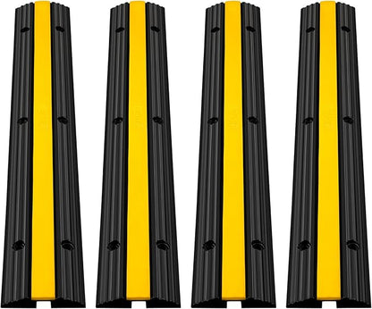 Happybuy 4 Pack of 1-Channel Rubber Cable Protector Ramps Heavy Duty 18000Lbs Load Capacity Cable Wire Cord Cover Ramp Speed Bump Driveway Hose Cable Ramp Protective Cover