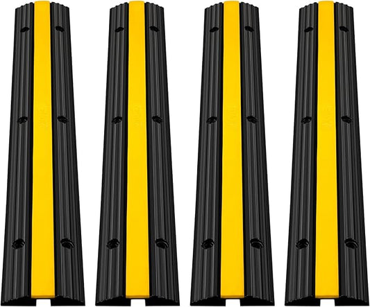 Happybuy 4 Pack of 1-Channel Rubber Cable Protector Ramps Heavy Duty 18000Lbs Load Capacity Cable Wire Cord Cover Ramp Speed Bump Driveway Hose Cable Ramp Protective Cover