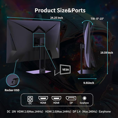 KTC 27'' 240hz Gaming Monitor 1440p(2560× 1440) 144Hz 1ms Fast HVA HDR400 130% sRGB HDMI & DisplayPort AdaptiveSync VESA Tilt Eye Care