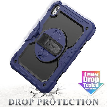 SEYMAC stock Case for iPad (A16) 11th/10th Generation 11''/10.9'' 2025/2022, Full-Body Drop Protection Case with Screen Protector &360° Rotate Hand Strap/Stand, Navy Blue