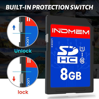 INDMEM SD Card 8GB, 10-Pack UHS-I Class 10 MLC Flash Memory Card, High-Speed Secure Digital Cards for Cameras, DSLR, Action Cams - Reliable Storage
