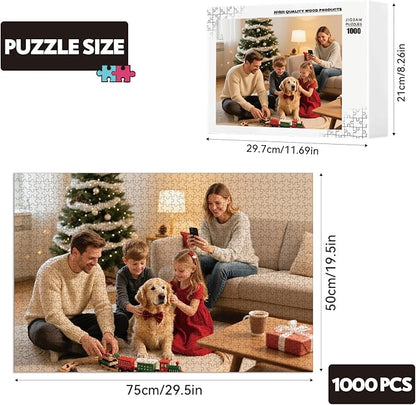 Custom Puzzles from Photos, Personalized Natural Wood Puzzle with 120/200/300/500/1000 Pieces, Customized Jigsaw Create Timeless Memories for Adults, Family, Father's Day, Lover, Pet