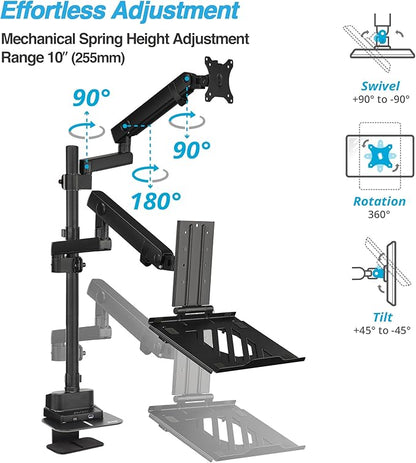 AVLT Laptop & 40 Inch Monitor Arm Pole Top Mount With USB-C USB-A Ports-Black, VESA Compatible, Supports 26.4 lbs (12 kg), Ultrawide Screen Fit, Adjustable Height, Tilt Swivel Rotate, Cable Management