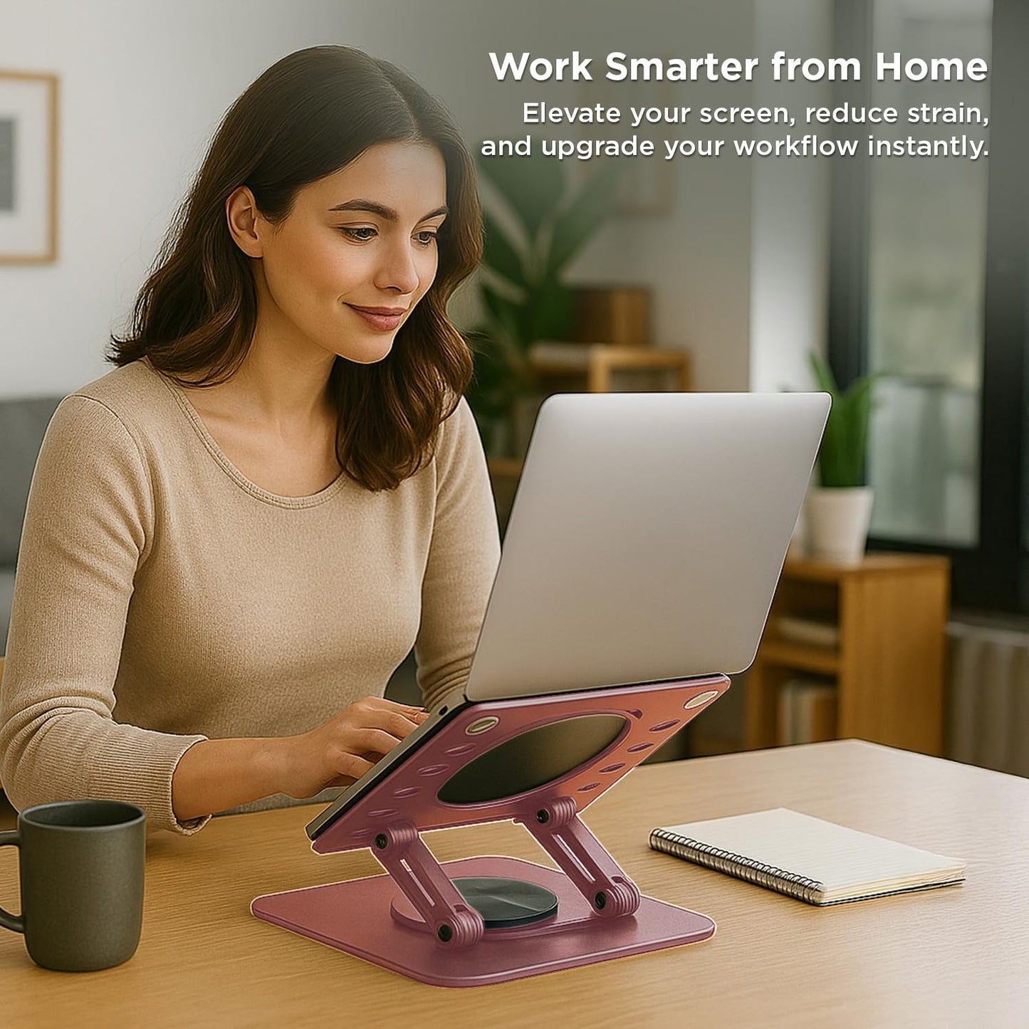 Uncaged Ergonomics Swivel Laptop Stand for Desk, Adjustable Computer iPad Stand for Desk w/ 360 Rotation, Portable Laptop Holder for Home Office Ergonomic Supplies (Rose Gold)
