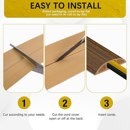 Floor Cord Cover 10FT Cord Covers for Wires on Floor Protect Wires & Prevent Trip Hazards, Easy to Cut for Home, Office, School, Concerts, Cavity W0.6in x H0.32in